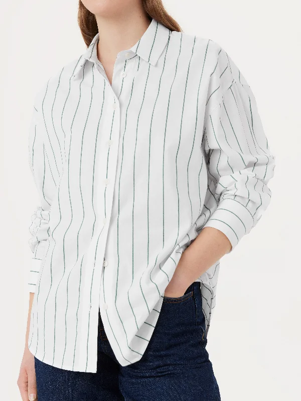 The Loose Striped Kapok Shirt in Dark Green