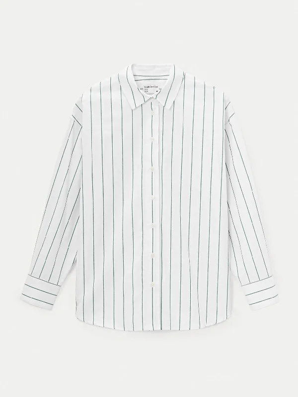 The Loose Striped Kapok Shirt in Dark Green