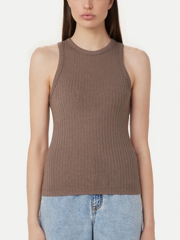 The Ribbed Tank Top in Pink Clay