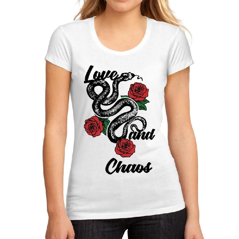 Women's Low-Cut Round Neck T-Shirt Love and Chaos White