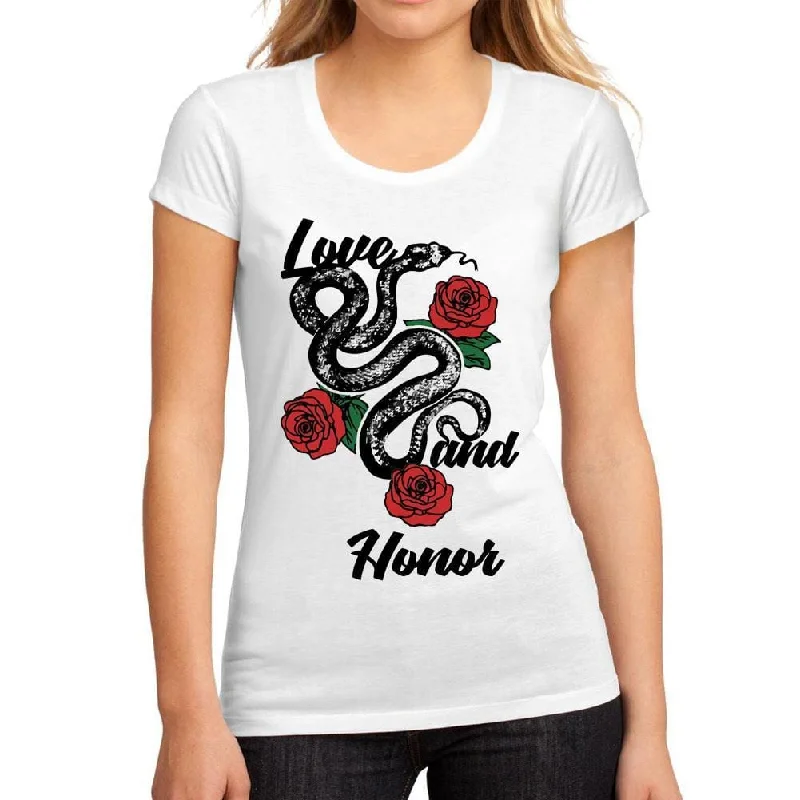 Women's Low-Cut Round Neck T-Shirt Love and Honor White