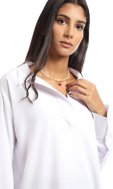 94819 High Low Classic Collar Blouse - White