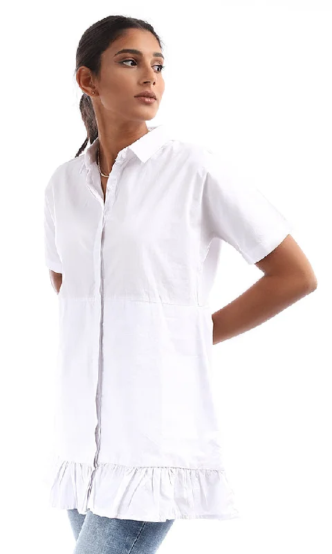 94830 Ruffled Trim Short Sleeves White Shirt