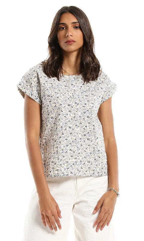 97607 Simple Floral Crew Neck Slip On Blouse - Multicolour