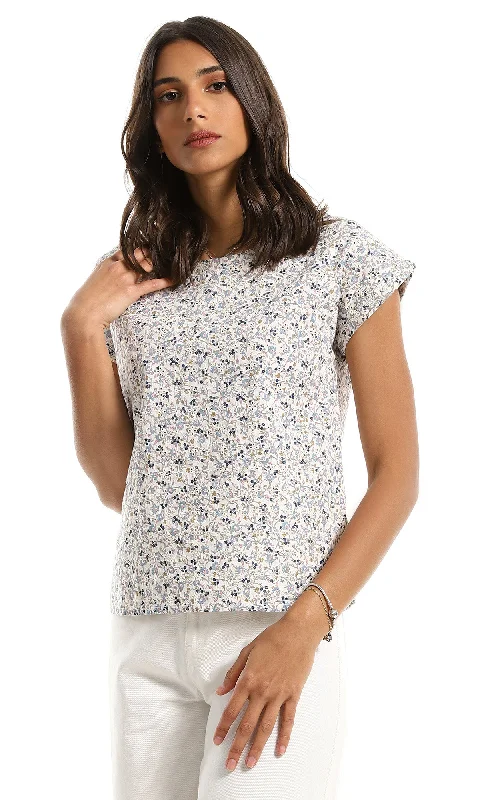 97607 Simple Floral Crew Neck Slip On Blouse - Multicolour