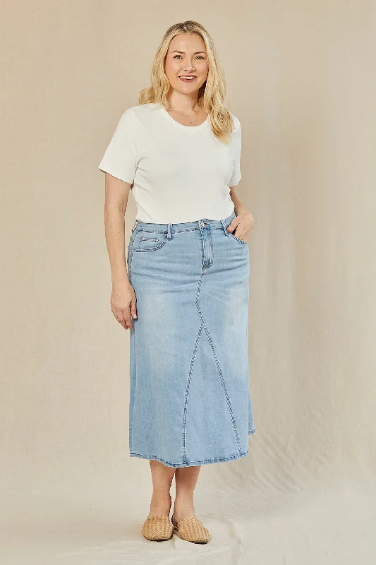 Adrift Denim Midi Skirt in Light Wash