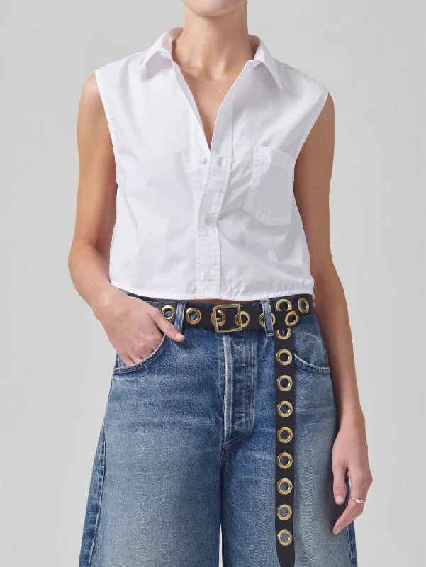 Anders Sleeveless Crop Shirt - White