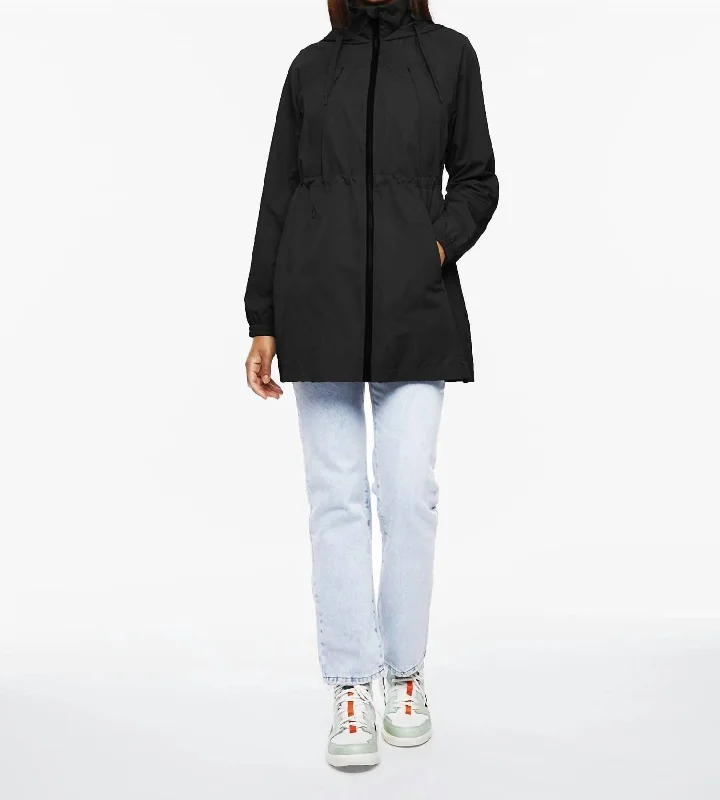 Anorak Rain Coat With Defined Waist In Black