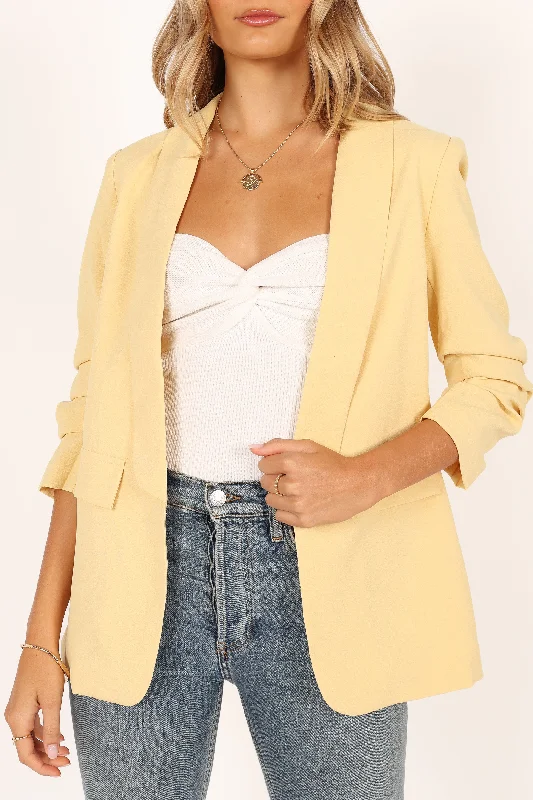 Beth Open Front Slouch Sleeve Blazer - Butter Yellow