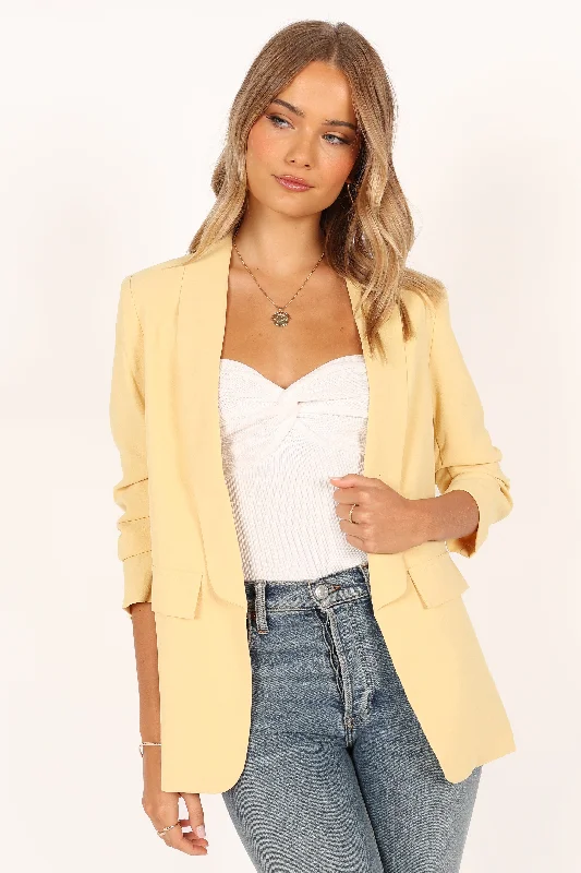 Beth Open Front Slouch Sleeve Blazer - Butter Yellow