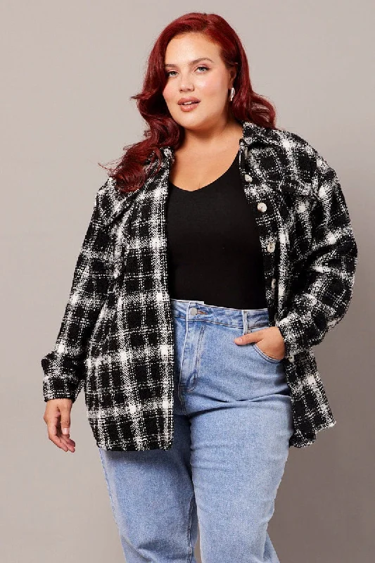 Black Check Relaxed Shirt Long Sleeve Shacket