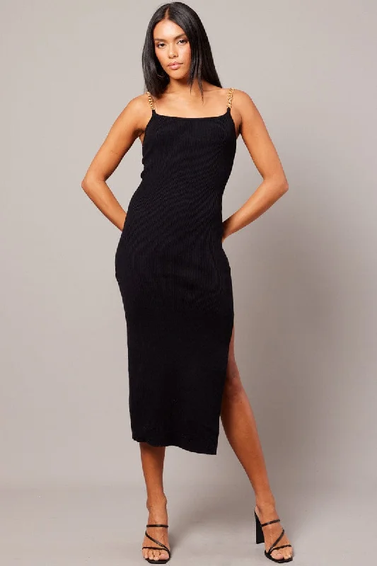 Black Knit Dress Chain Shoulder