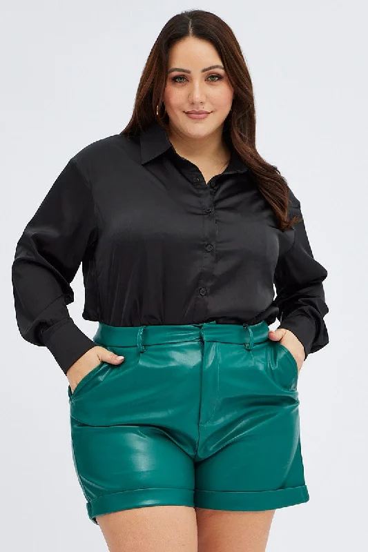 Black Relaxed Shirt Long Sleeve Satin