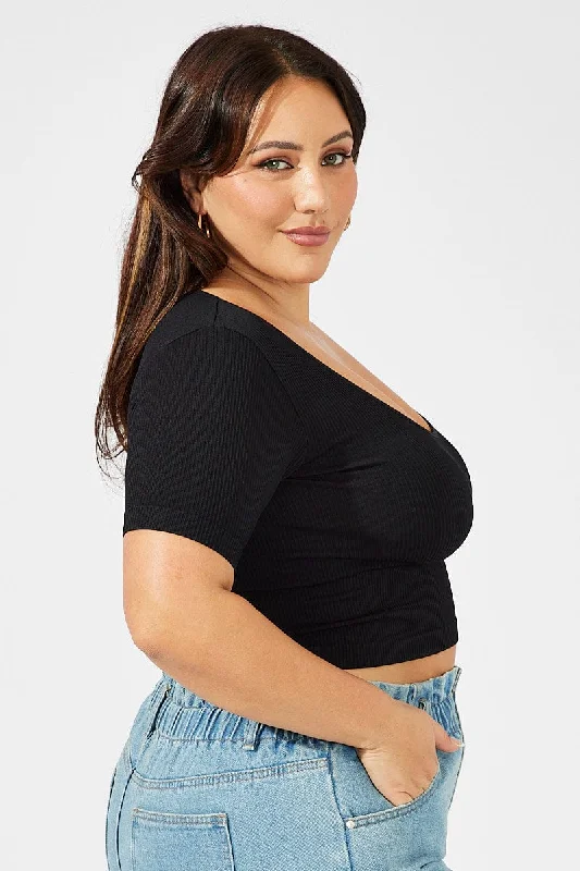 Black T-shirt Short Sleeve Scoop Neck Seamless