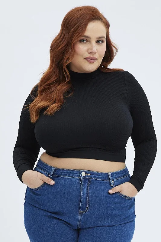 Black Top Long Sleeve High Neck Seamless