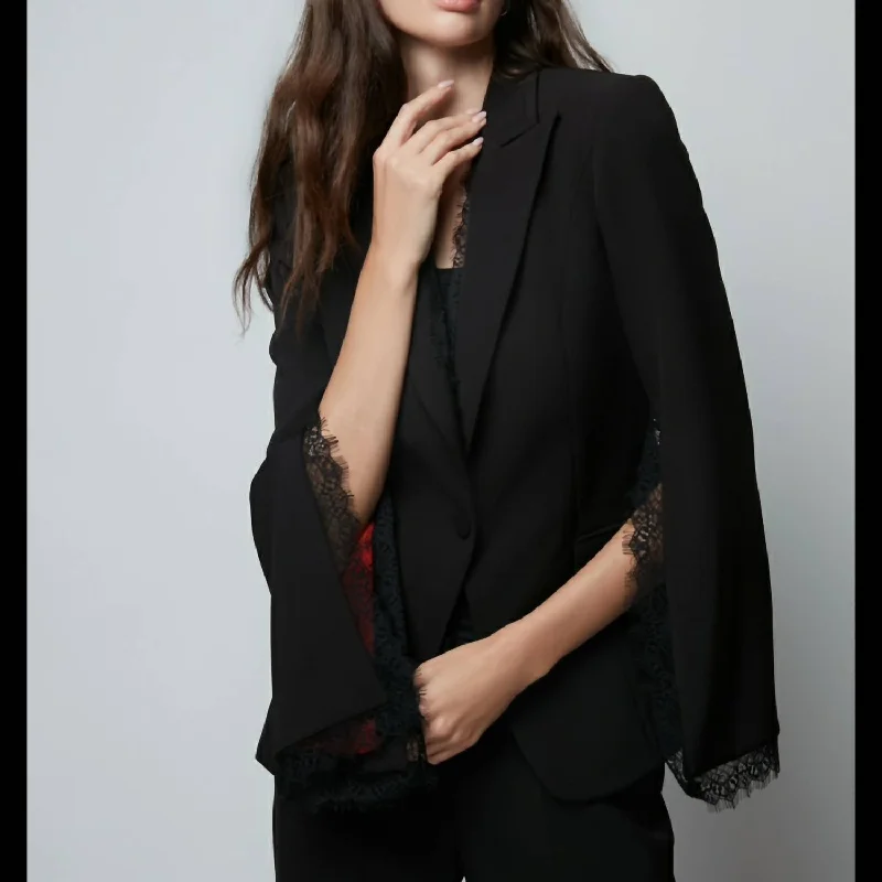 Blazer With Lace And Red Lining In Black