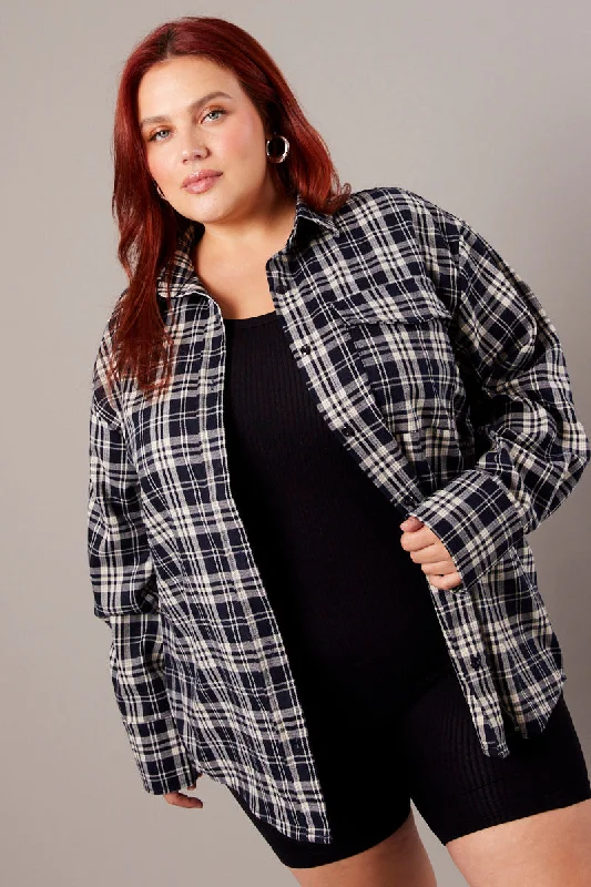 Blue Check Relaxed Shirt Long Sleeve