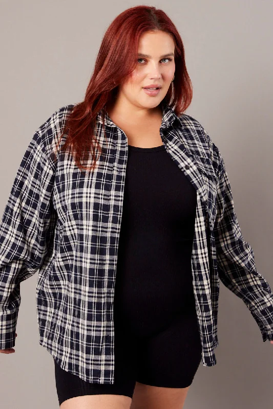 Blue Check Relaxed Shirt Long Sleeve