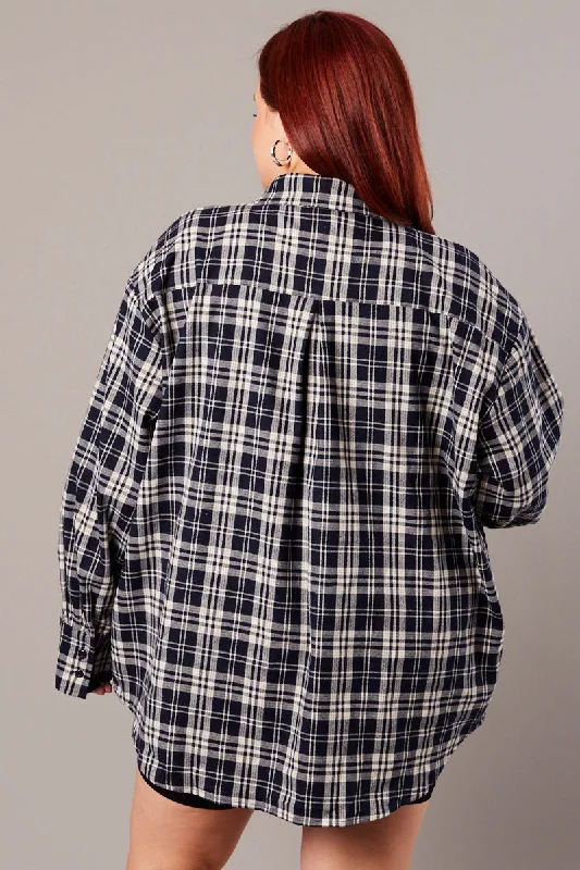 Blue Check Relaxed Shirt Long Sleeve