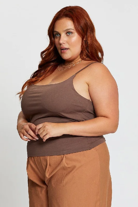 Brown Singlet Top Scoop Neck