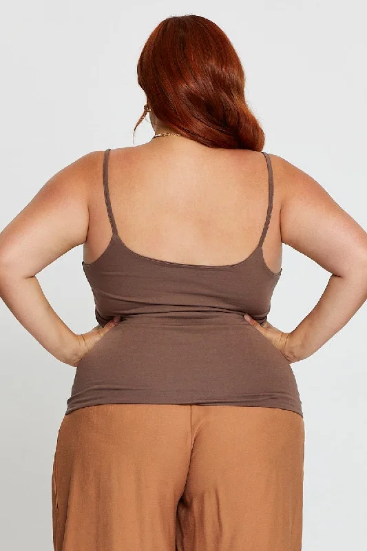 Brown Singlet Top Scoop Neck