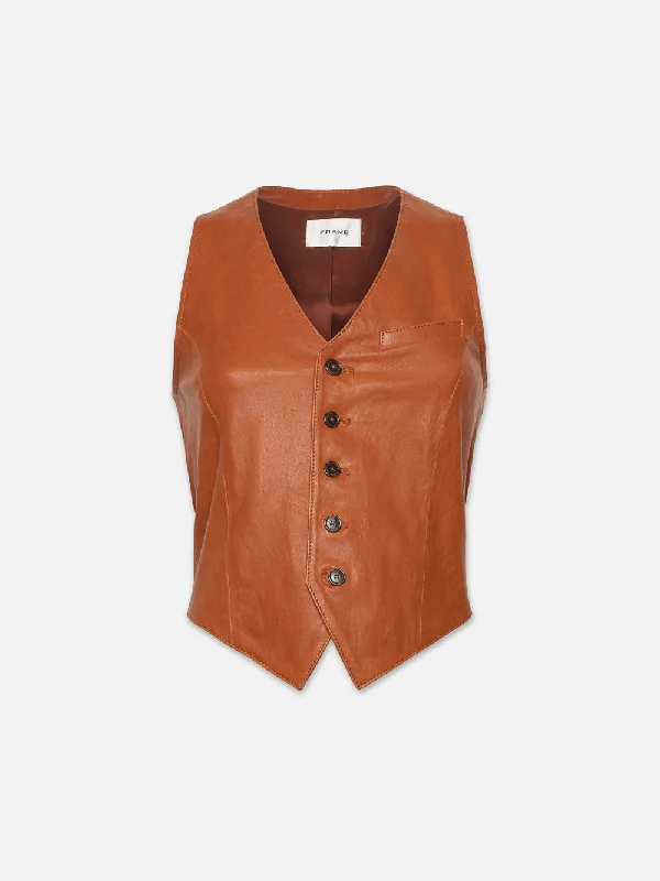 Button Up Leather Vest -- Light Whiskey