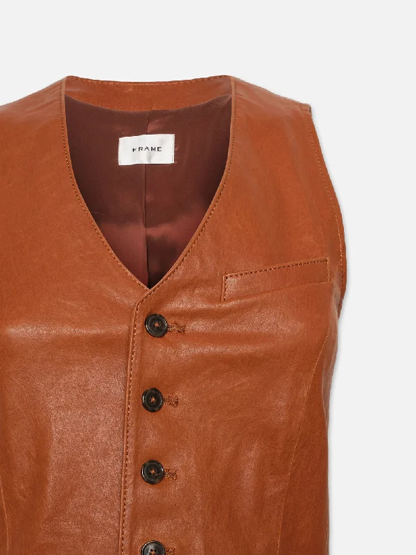 Button Up Leather Vest -- Light Whiskey