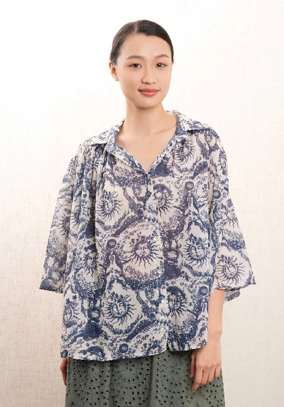 Blouse 13019 Print Blue-Sun