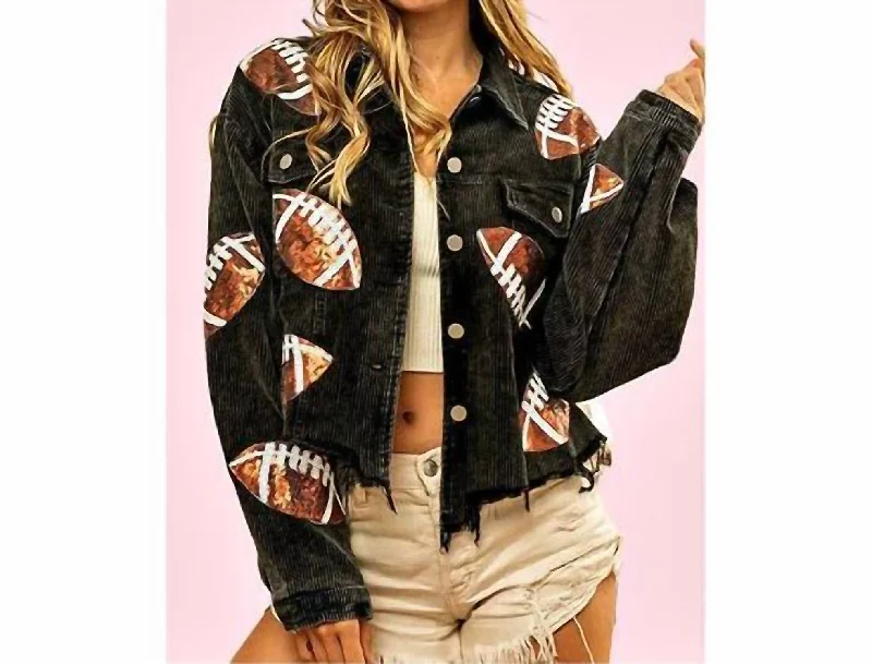 Corduroy Football Sequin Jacket In Black