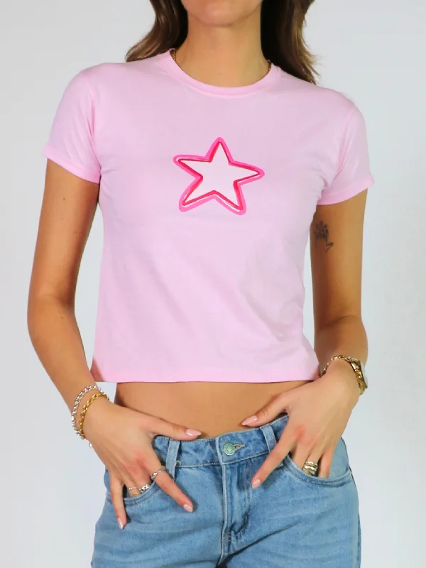 DOODLE STAR (pink) BABY TEE - LYSERØD