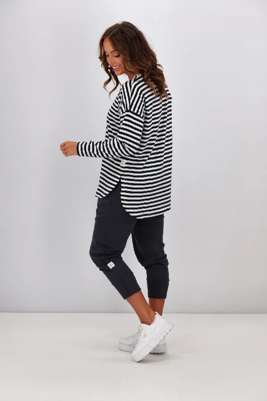 Elm Lauren L/S Stripe Tee White & Navy Stripe