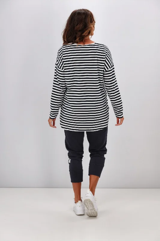 Elm Lauren L/S Stripe Tee White & Navy Stripe