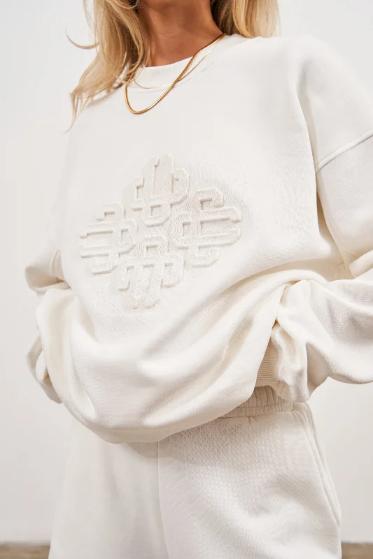 EMBLEM EMBOSSED OVERSIZED SWEATSHIRT - OFF WHITE