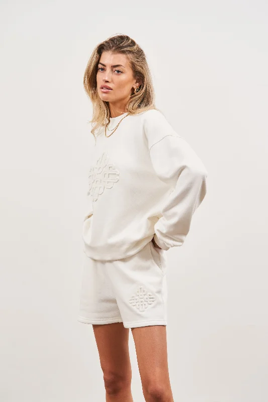 EMBLEM EMBOSSED OVERSIZED SWEATSHIRT - OFF WHITE