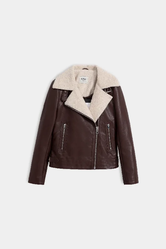 Faux Leather & Shearling Biker Jacket