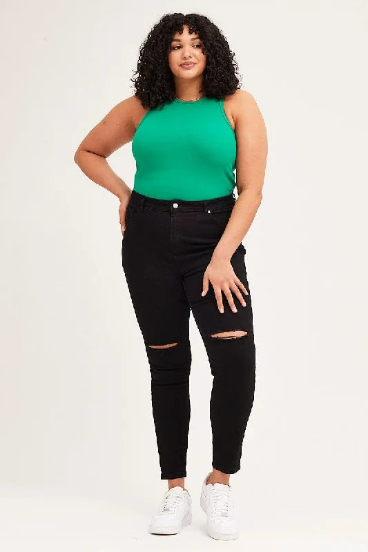 Green Crew Neck Rib Tank Top