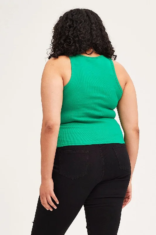 Green Crew Neck Rib Tank Top