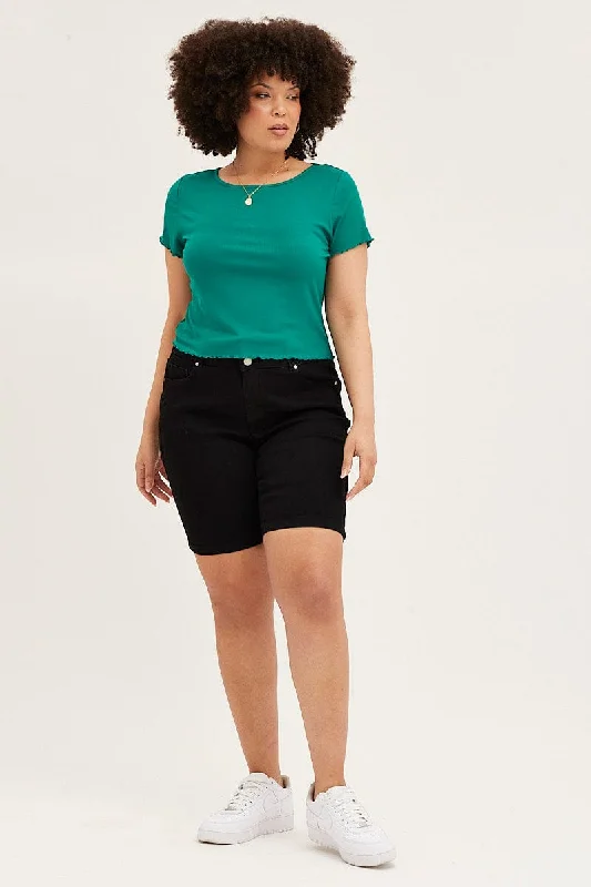 Green Crew Neck Short Sleeve Crop T-shirt