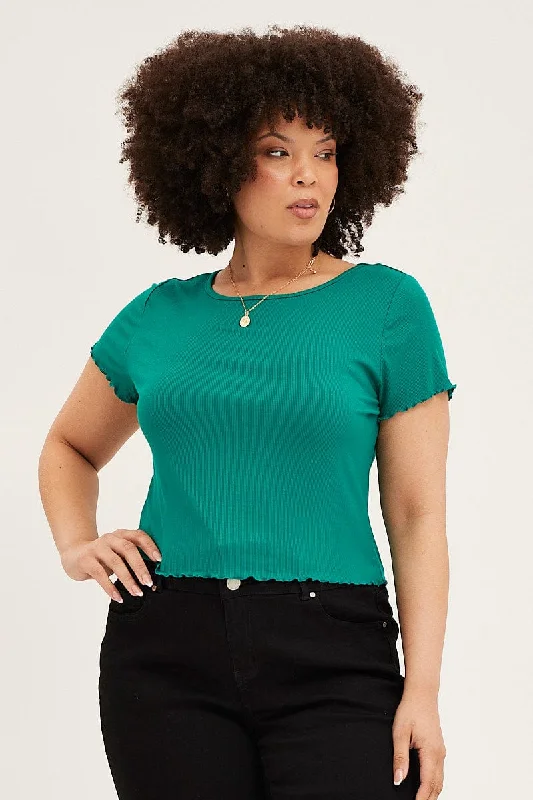 Green Crew Neck Short Sleeve Crop T-shirt