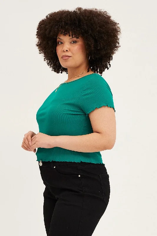 Green Crew Neck Short Sleeve Crop T-shirt