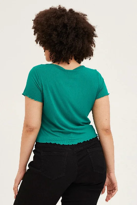 Green Crew Neck Short Sleeve Crop T-shirt