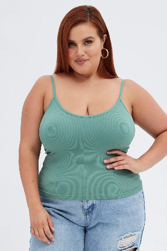 Green Singlet Top Scoop Neck Seamless