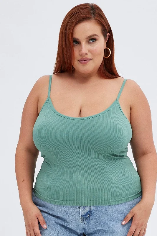 Green Singlet Top Scoop Neck Seamless