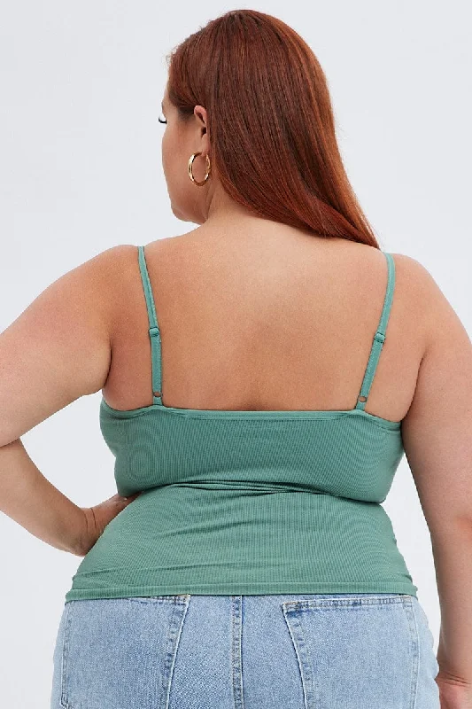 Green Singlet Top Scoop Neck Seamless