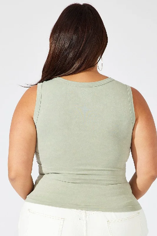 Green Tank Top Seamless Washed