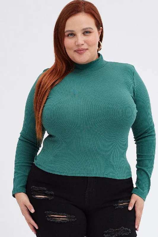 Green Top Long Sleeve High Neck