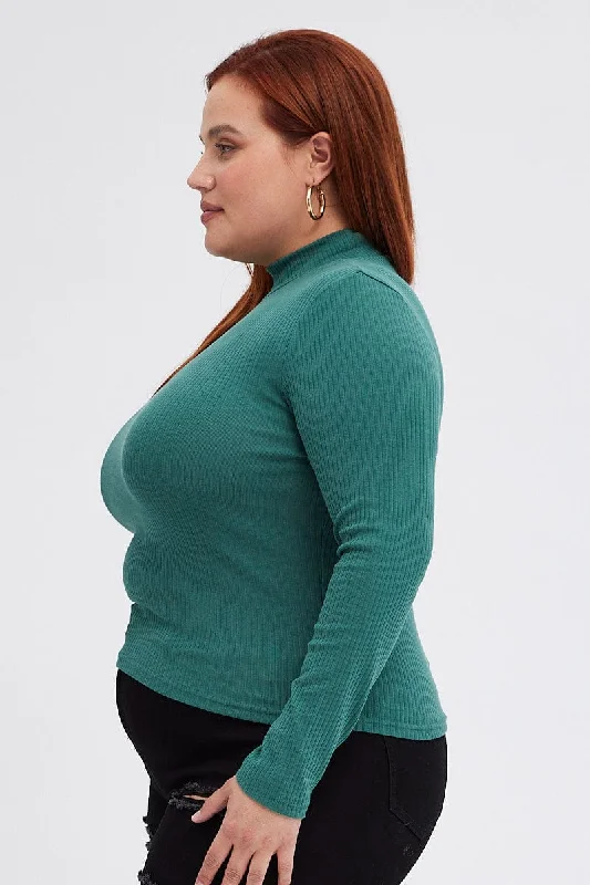 Green Top Long Sleeve High Neck