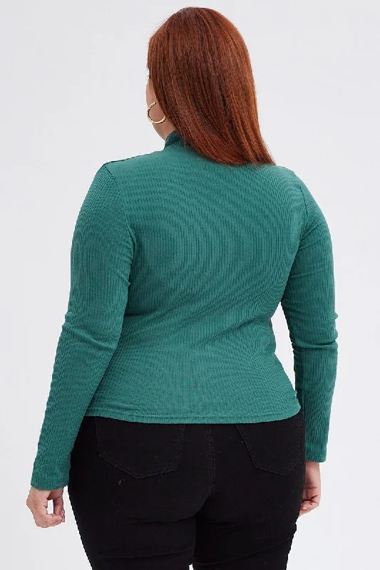 Green Top Long Sleeve High Neck