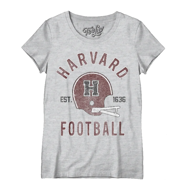 Harvard Football Distressed Women's Crew T-Shirt - Gray