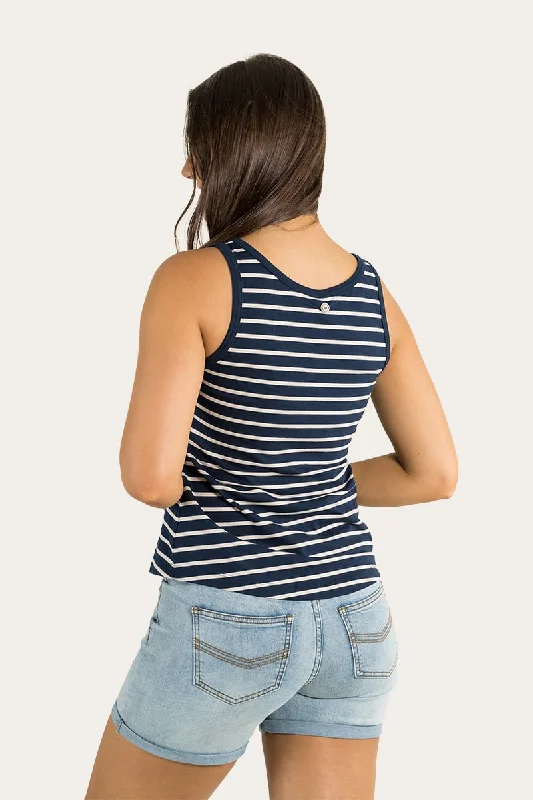 Laine Womens Henley Tank - Navy & Camel Stripe